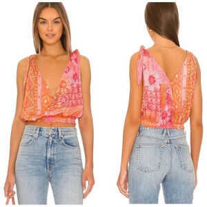 NWT Free People Tied To You Tank - Paisley Floral Cropped Blouse - Tie Strap